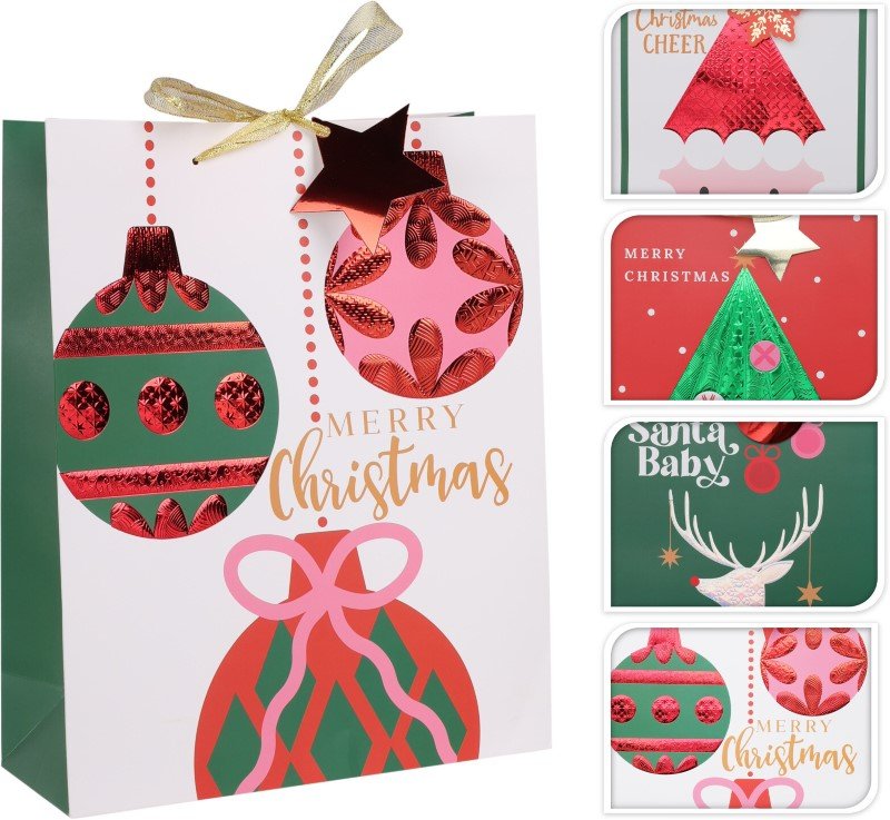 Kalėdinis dovanų maišelis, 4 skirtingi dizainai, 180 x 100 x 230 mm