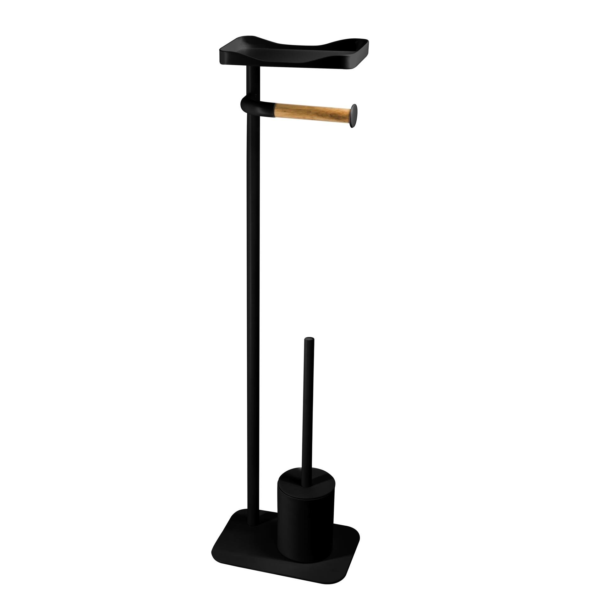 Tualeto šepetys su stovu RIDDER Albany 3In1, pastatomas, juodas matinis, plienas/bambukas, tualeto šepetys, tualetinio popieriaus laikiklis ir atsarginis laikiklis