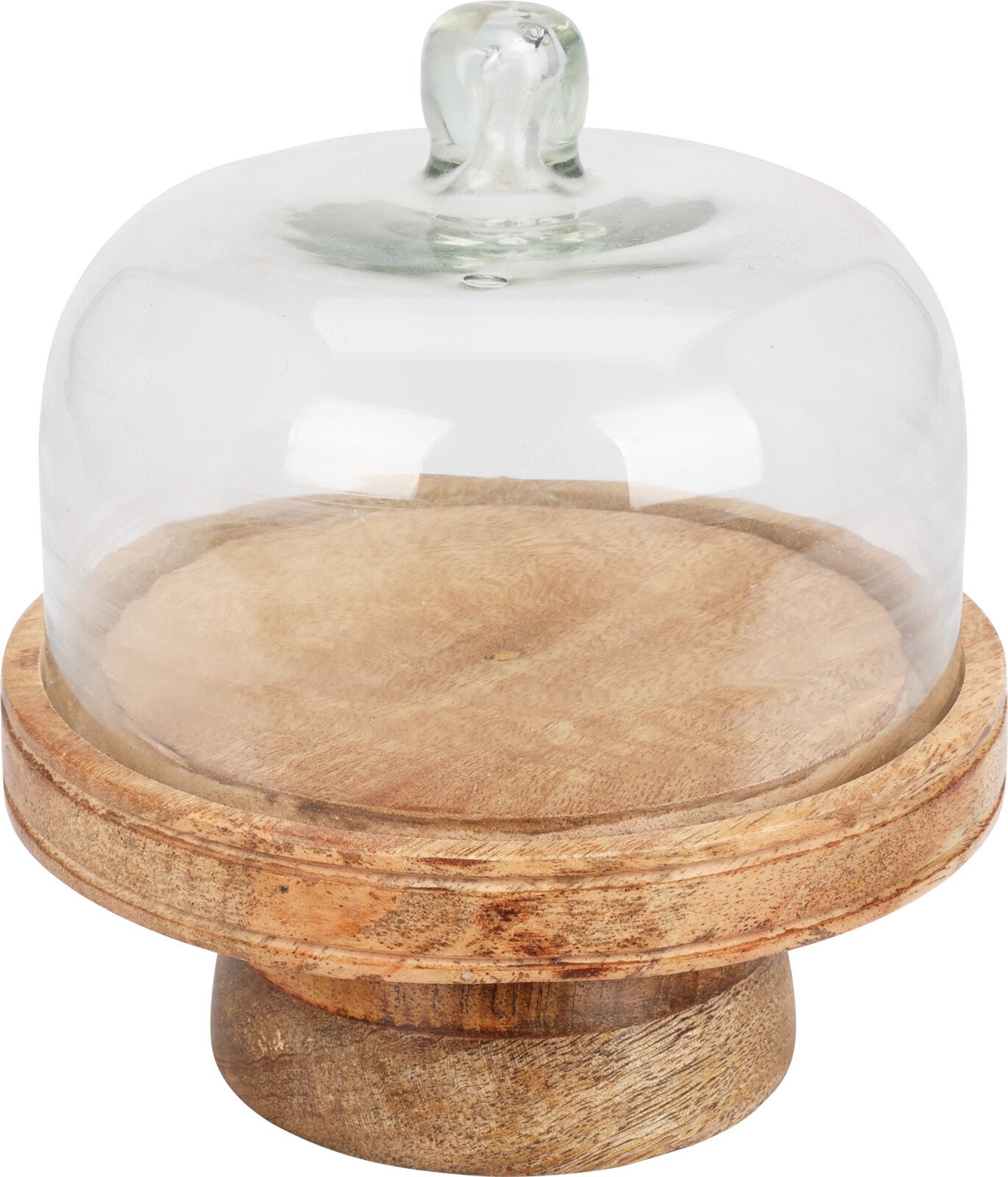 Tortinė, medinis padėklas ir stiklinis gaubtas, 19 x 17 cm