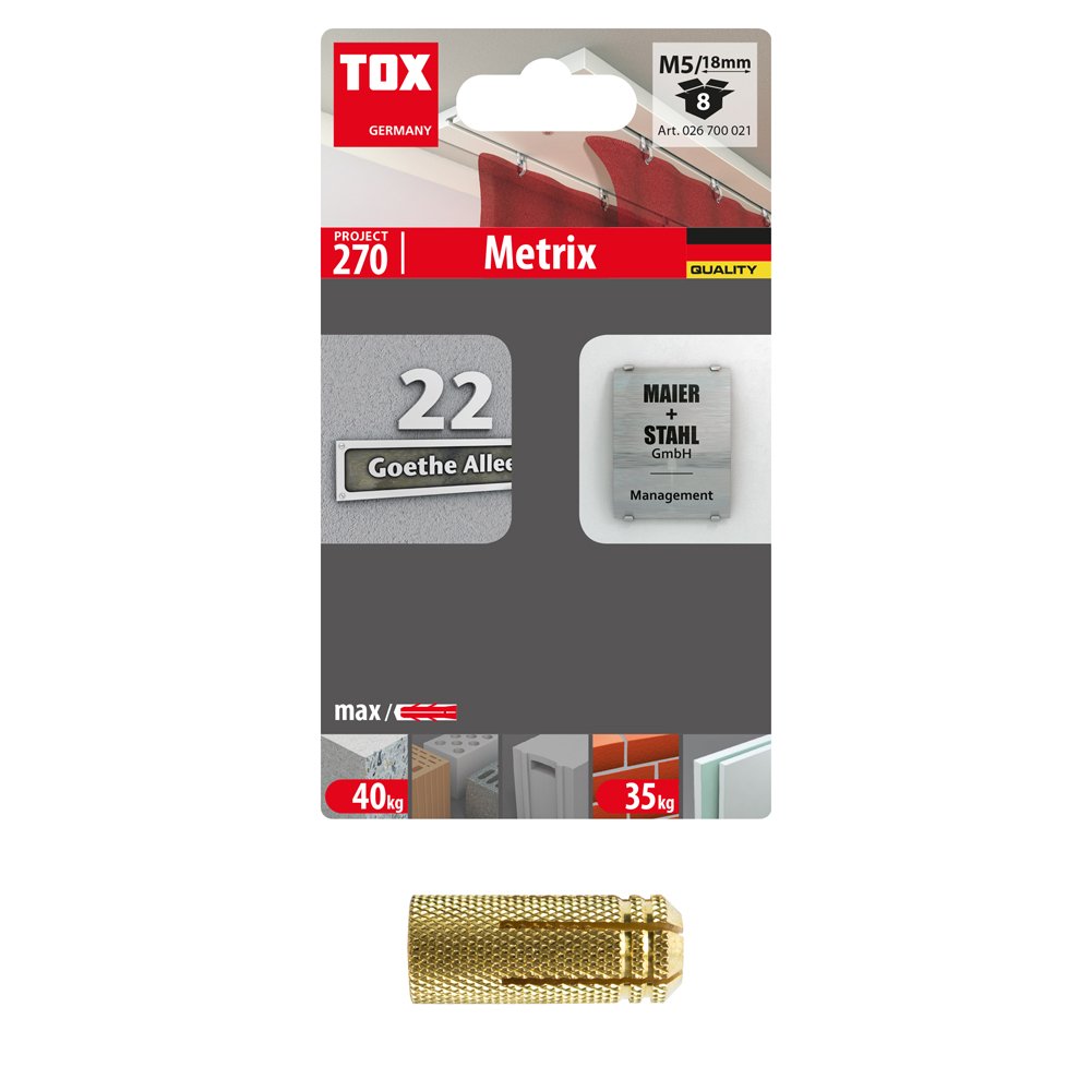 Įvorė TOX Metrix, M5/18 mm, 8vnt.