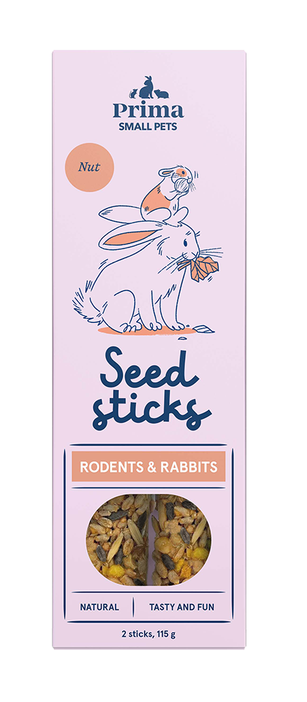 Maistas graužikams ir triušiams PRIMASMALL PETS, sėklų lazdelės su riešutais, 2vnt, 115g