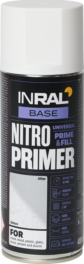 Aerozolinis, antikorozinis gruntas INRAL NITRO PRIMER, 400 ml, balta, matinė