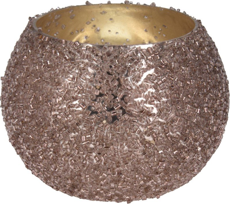 Žvakidė, stiklas, rožinės sp., 8 x 6 cm