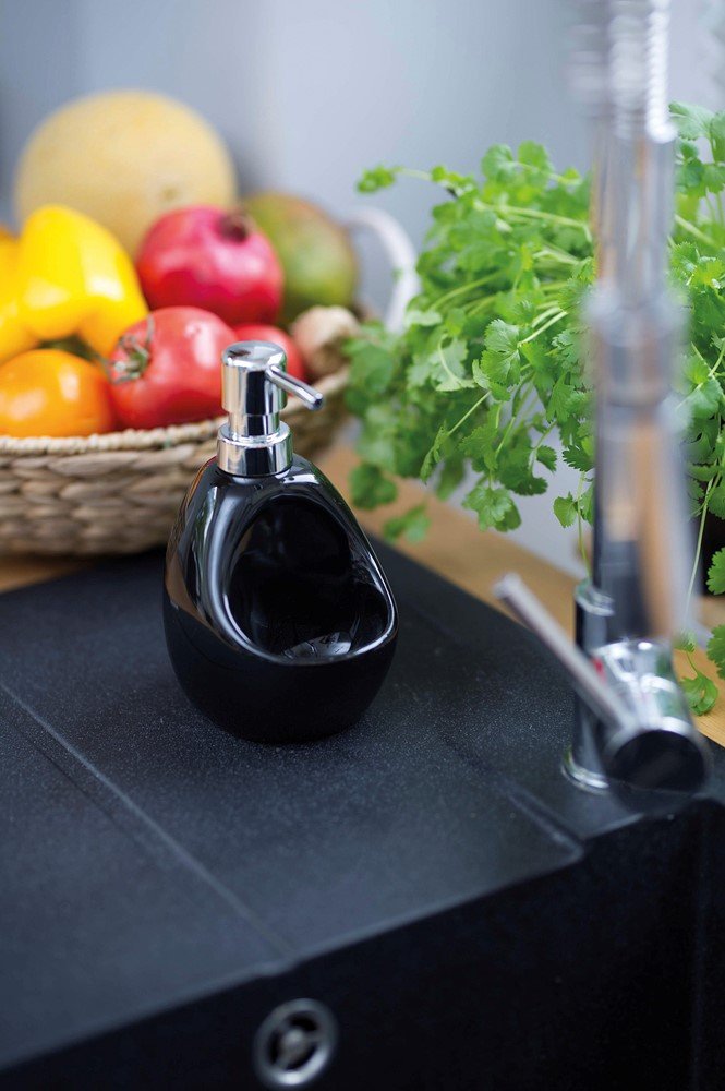 Muilo dozatorius Amp_006M, keramikinis,  su kempinėle, juodos spl., pastatomas