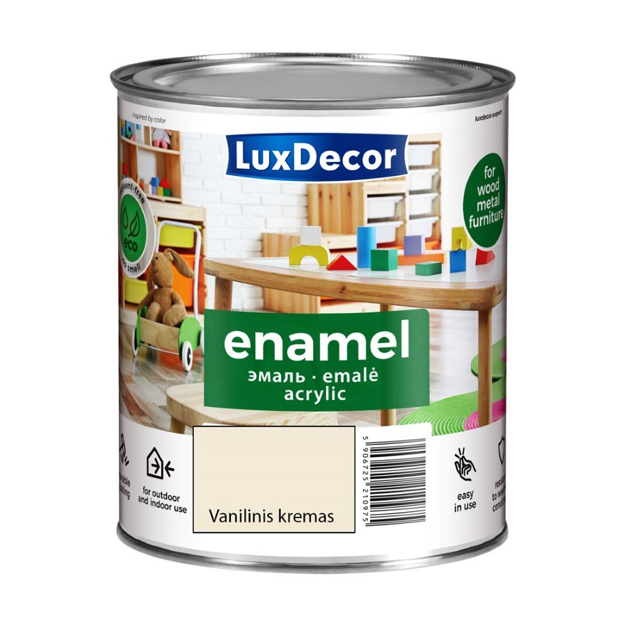 Universali akrilinė emalė LUXDECOR, 0,75 l, (07) vanilinio kremo spalvos, matinis, skiedžiamas vandeniu