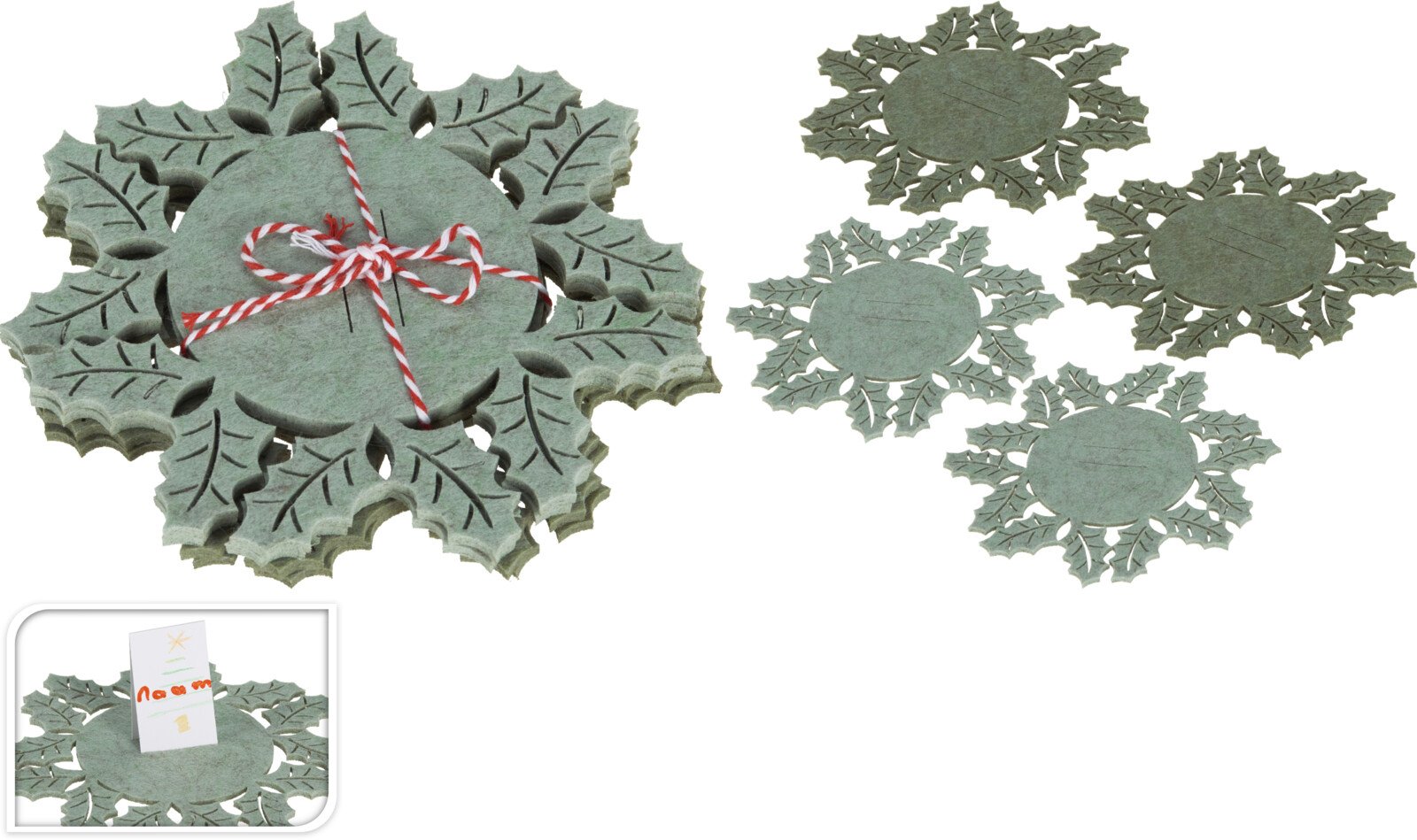 Stalo padėkliukų rinkinys, 4 vnt., 15,5 x 15,5 x 0,3 cm, žalios sp.