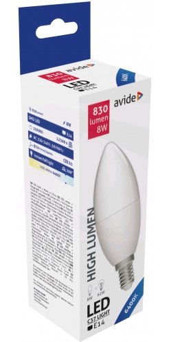 LED lemputė AVIDE, 6.5W, E14 žvakė, CW, 6400K, 220-240V, 806 lm