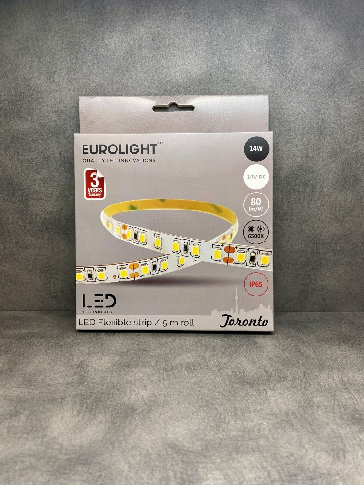 Šviesos diodų juosta EUROLIGHT Toronto, LED 5 m, 14 W / m, IP65, 6500K, 24V, 1120 lm / m, 8mm pločio, S24-14W6-3YIP65