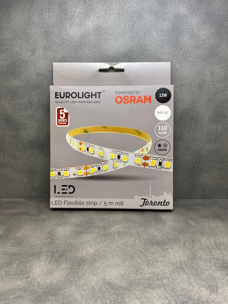 Šviesos diodų juosta EUROLIGHT Toronto, LED 5 m, 20 W / m, IP65, 4000K, 24V, 1600 lm / m, 8mm pločio, S24-20W4-3YIP65