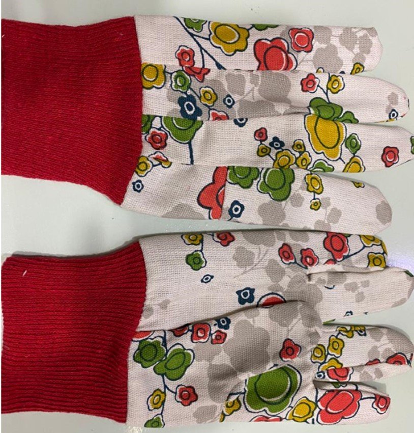 Polikotoninės pirštinės HERVIN PROTECTION 748-PVC, baltos sp. su gėlių raštais, M/8 dydis