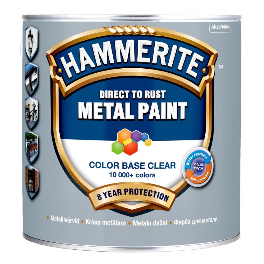 Antikoroziniai dažai HAMMERITE Smooth, 2,35 L, BC bazė, tonuojami, blizgūs