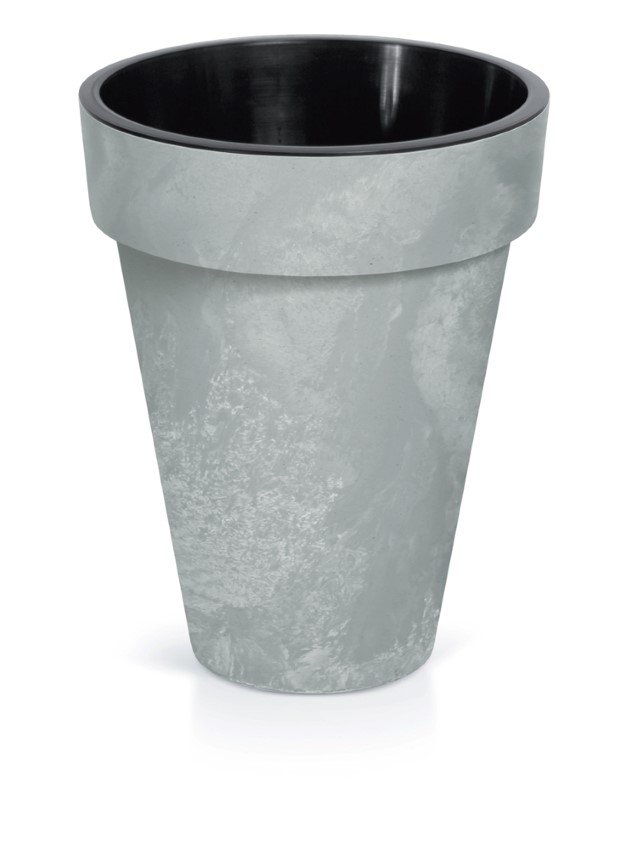 Plastikinis lauko vazonas CUBE SLIM, pilkos spalvos, vazono skersmuo 28 cm.
