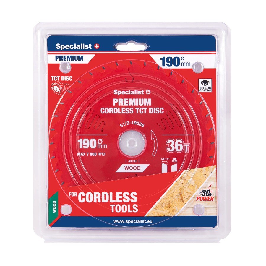 Medienos pjovimo diskas SPECIALIST+ Premium, akumuliatoriniams pjūklams, 190x30 mm, 36 dantys