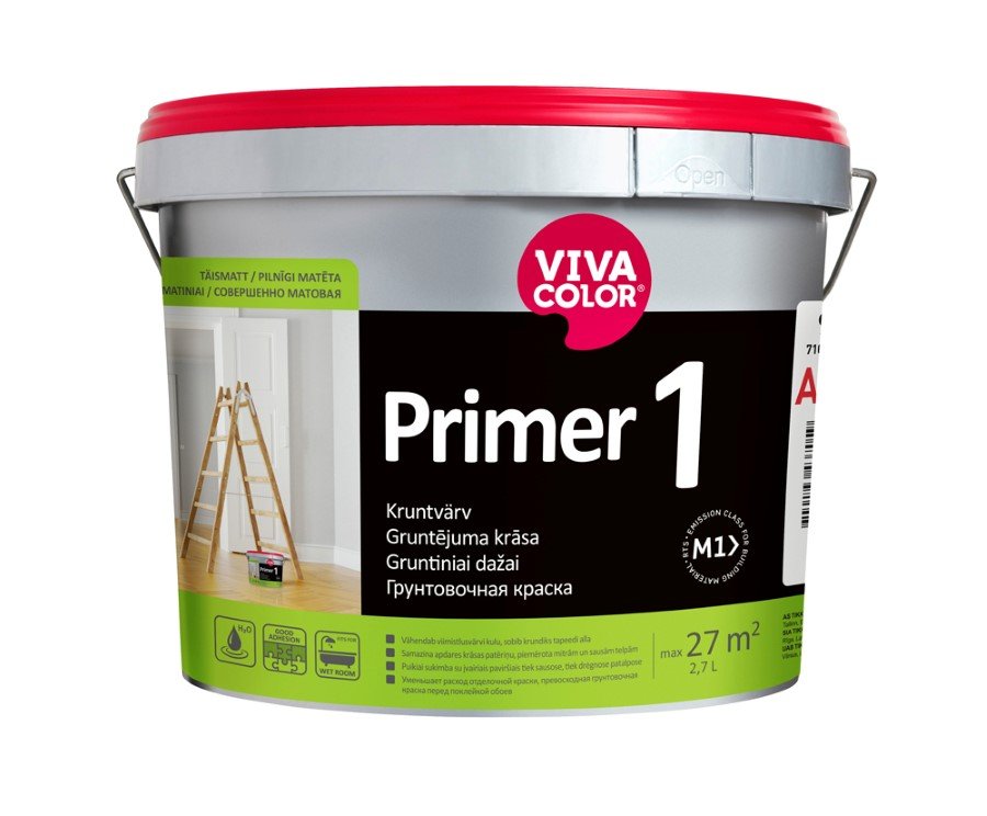 Vandeniniai gruntiniai dažai VIVACOLOR Primer 1, 2,7 l, balti, tuonuojami, vidaus ir išorės darbams