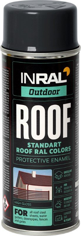 Aerozoliniai dažai stogo dangai INRAL Roof, RAL7024, 400ml, grafito pilka, blizgi