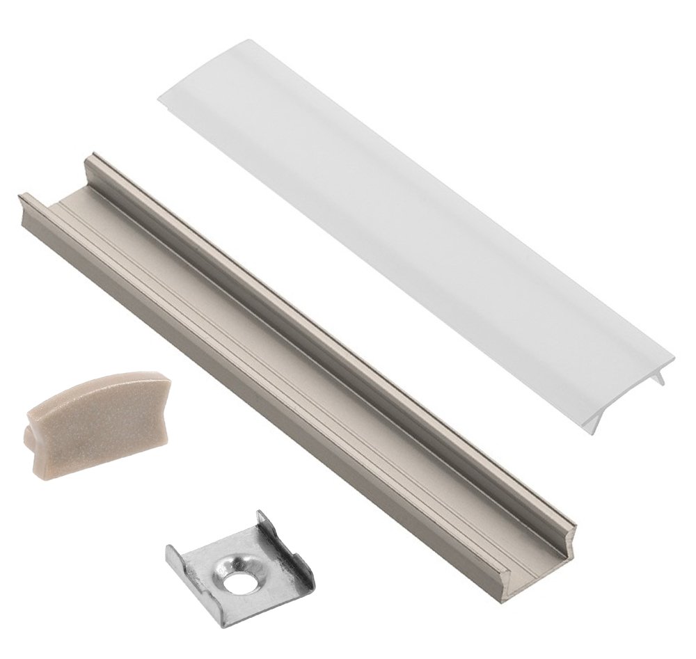 Profilis LED juostoms EUROLIGHT Al-S1-G, aliuminis, virštinkinis, pilkos spalvos anoduotas, ilgis 1 m, komplekte matinis dangtelis, 2 antgaliai ir 2 laikikliai