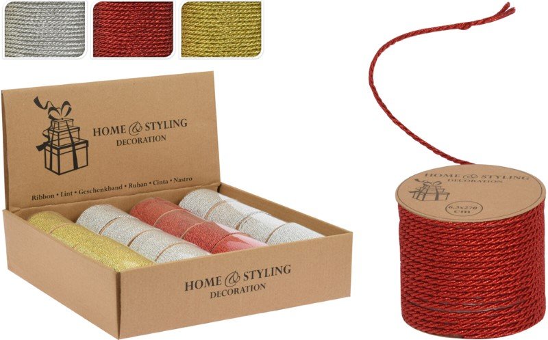 Virvelė dovnaų pakavimui, ilgis 4 m, blizgi, 3 skirtingų spalvų