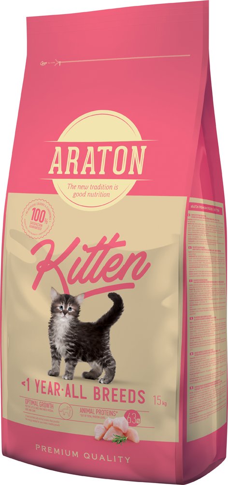 Sausas ėdalas katėms ARATON Kitten, kačiukams, su paukštiena, 1,5 kg