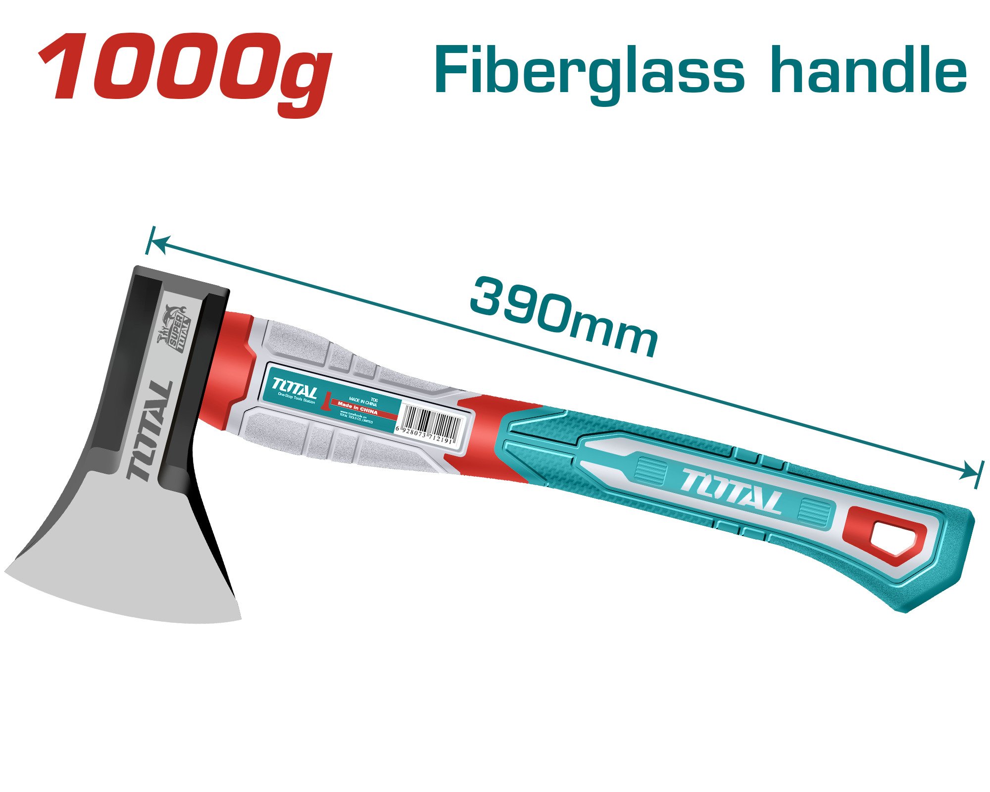 Kirvis TOTAL THAX0611000, stiklo pluošto rankena, 390 mm, 45CS, 1 kg