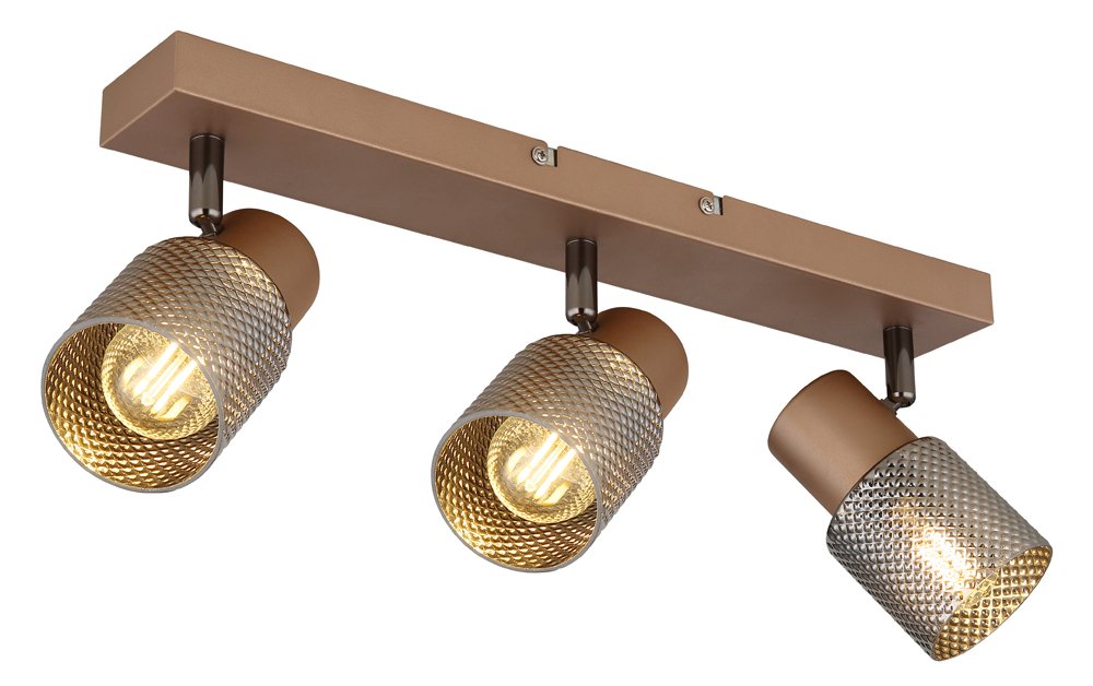 Kryptinis šviestuvas GLOBO Satella, 3 x E14, 40W, 230V, rudos sp., stiklo dūmų spalvos krištolo efektas, 410x120x125 mm, 54314-3