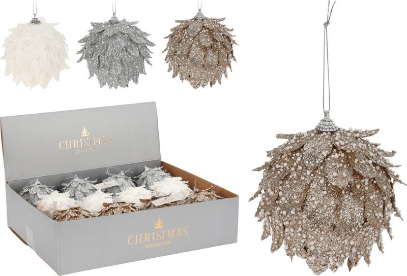 Kalėdinis eglutės žaisliukas iš lapelių, 10 cm, baltos, pilkos arba auksinės sp.