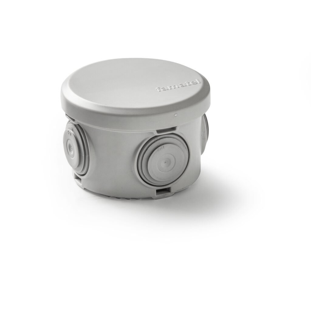 Paskirstymo dėžutė FAMATEL 3025, IP65, 74 x 74 x 50 mm, pilkos sp.