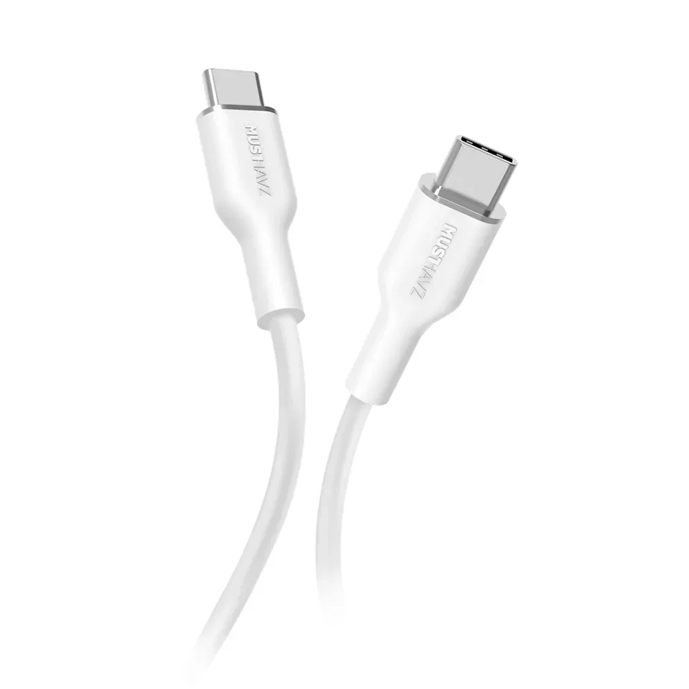 Įkrovimo laidas MUSTHAVZ, USB-C į USB-C minkštas laidas, 1.2 m, 100W, baltos sp., MHSOCABUSBCSWHT