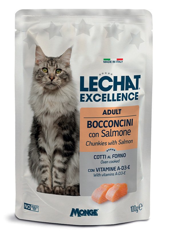 Konservuotas kačių ėdalas LECHAT EXCELLENSE , suaugusioms  katėms su lašiša, 100 g