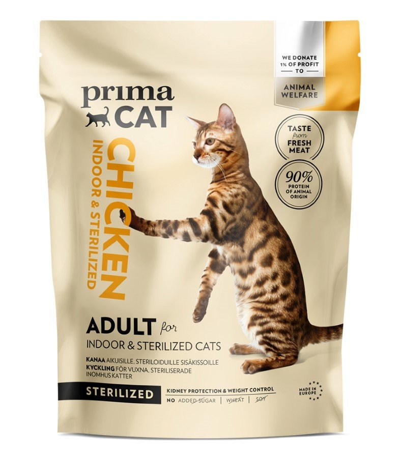Sausas ėdalas katėms PRIMACAT, vištiena, sterilizuotoms suaugusioms katėms, 1,4kg