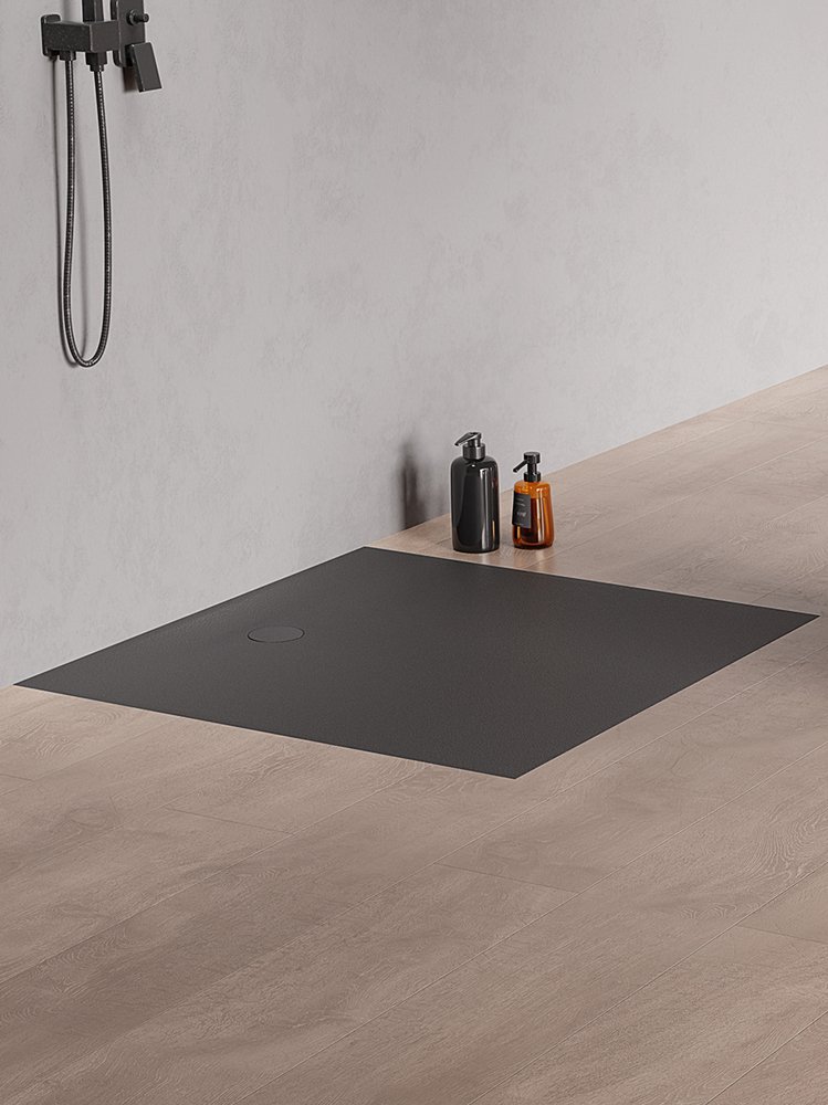 Dušo padėklas HARMONY Akma HAR-0418, 90 x 90 x 3,5 cm, akmens masės, kvadratinis, neslidi danga, antracito spl.