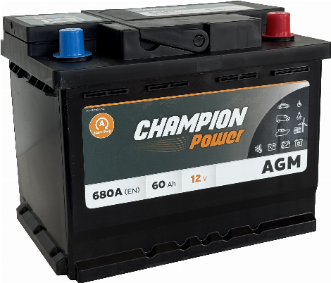 Akumuliatorius CHAMPION POWER AGM 12 V, 60 Ah, 680 A, R, EN680A