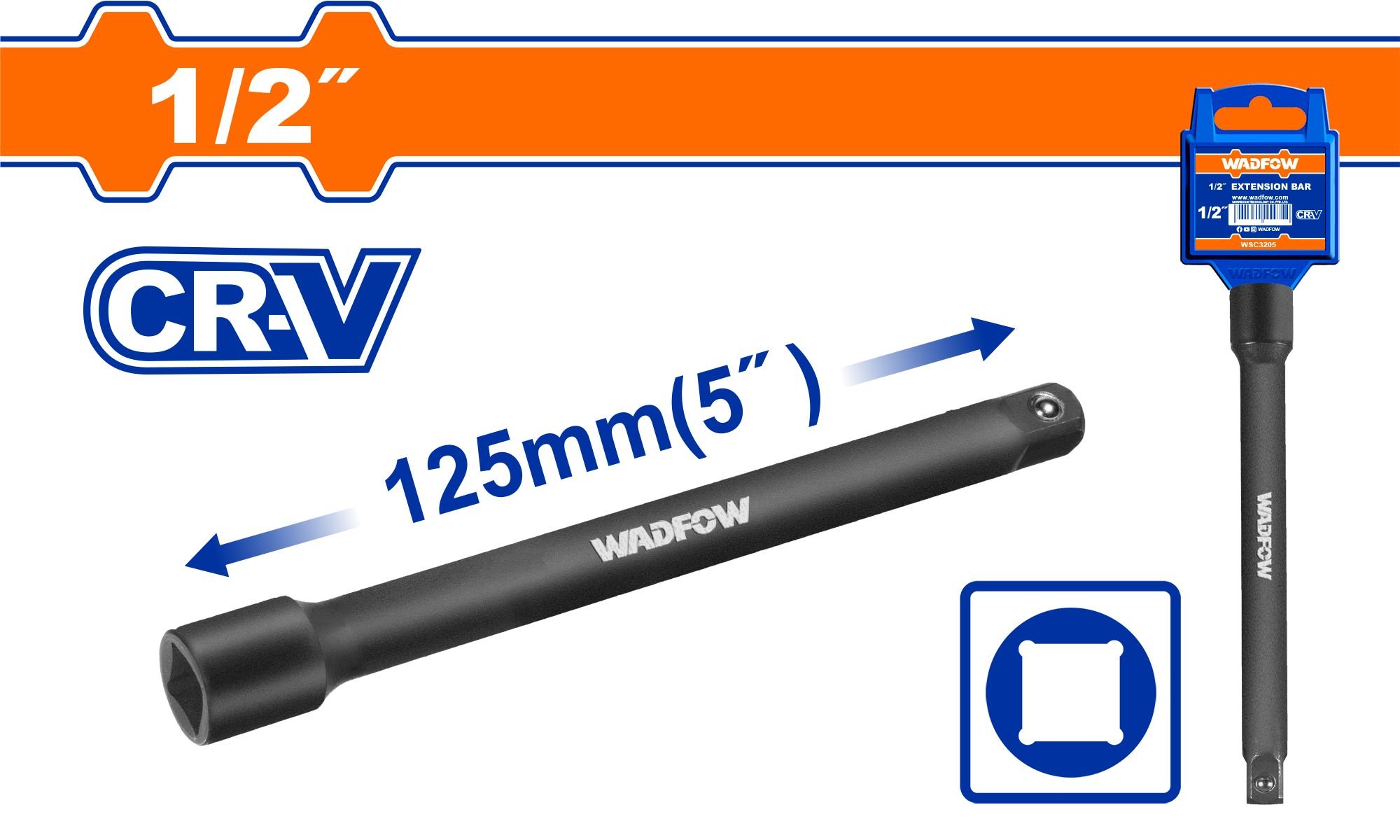 Smūginių galvučių prailgintojas WADFOW, smūginis, 1/2”, 50BV30, 125 mm, WMS5205