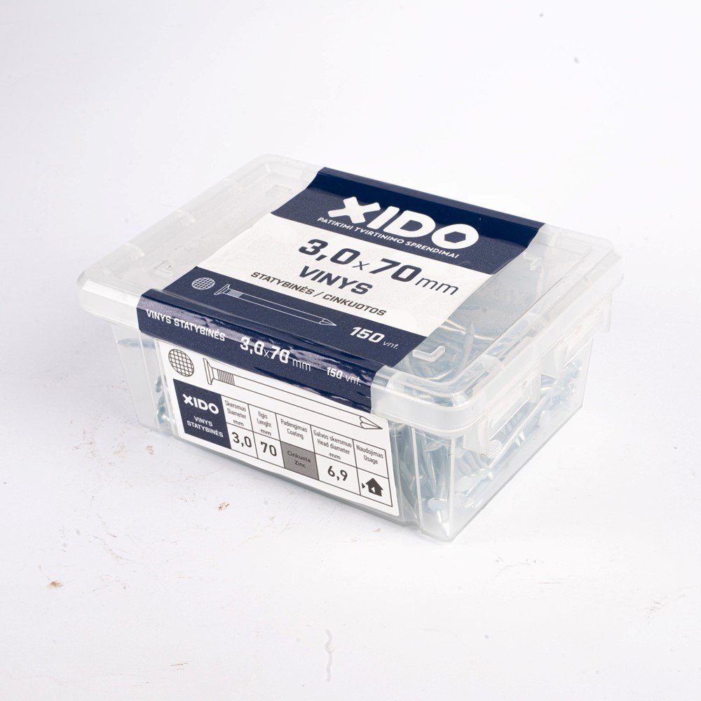 Vinys statybinės XIDO, cinkuotos 3,0x70, 150vnt.