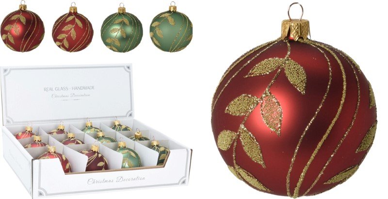 Kalėdinės eglės žaisliukas, su auksinių lapelių dekoracijomis, 6 cm, 2 skirtingi dizainai, 2 skirtingos sp.