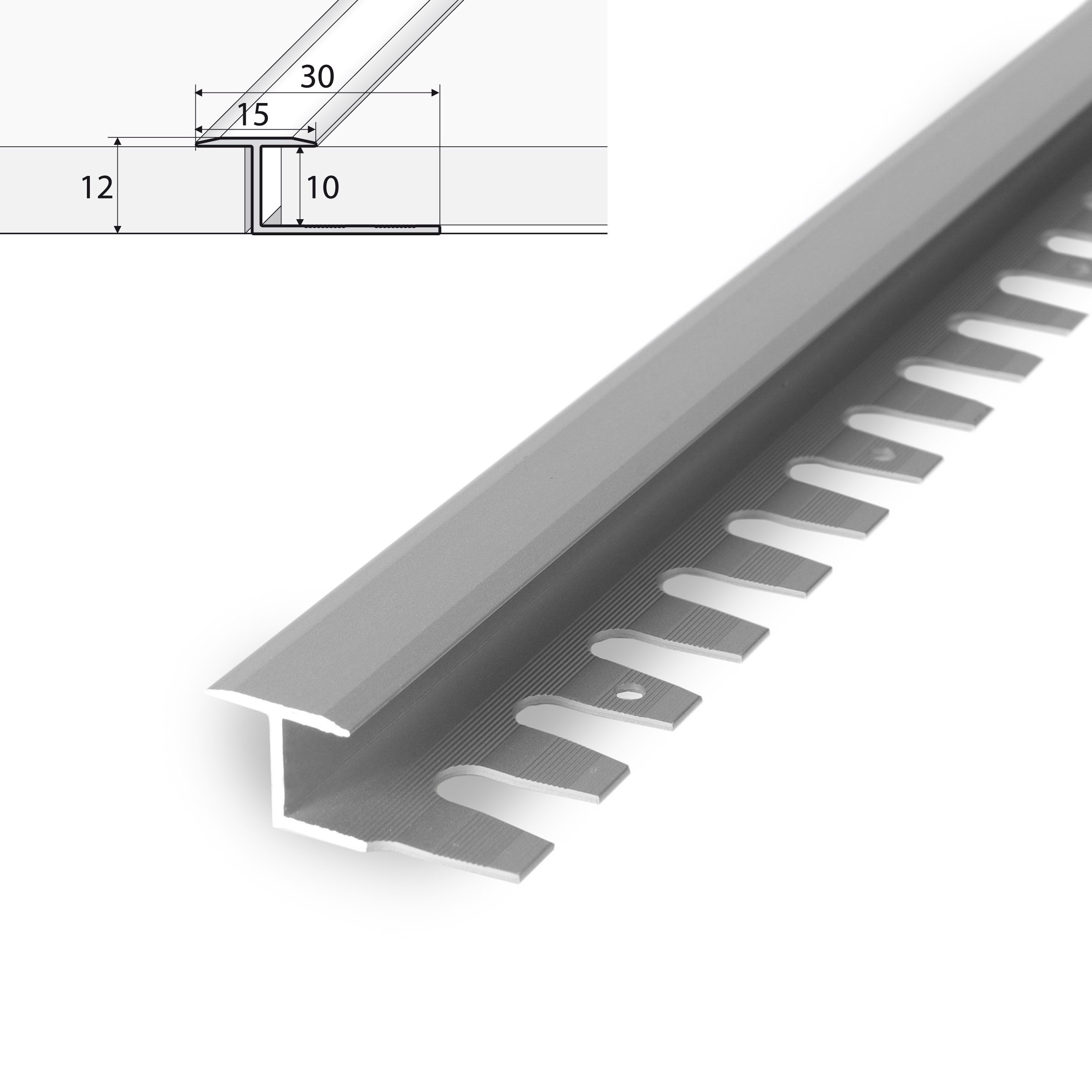 Aliumininis grindų profilis HESORA H 21 D2, 1,5 x 1 x 250 cm, universalus, lankstus, mat.sidabro spalvos, kilmės šalis ES