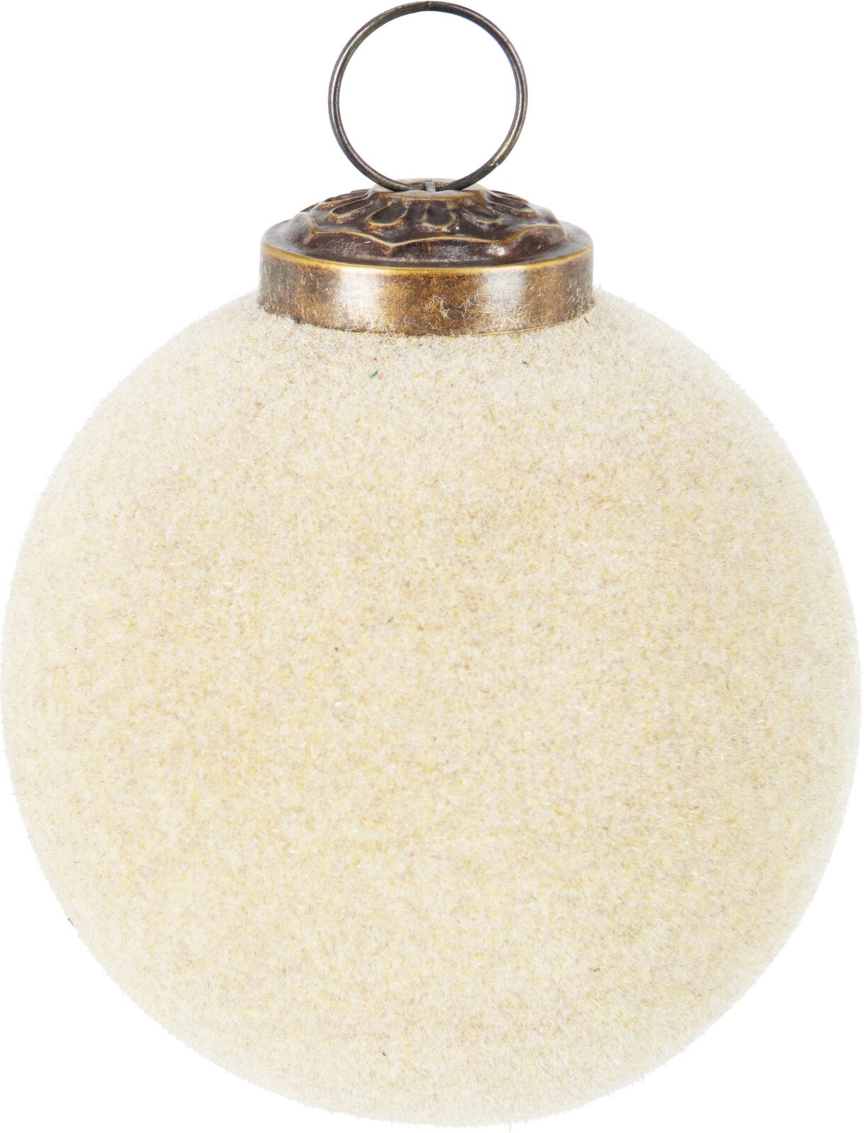 Eglutės žaisliukas, flokuotas stiklas, kreminės sp., skersmuo 8 cm