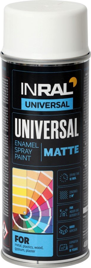 Aerozoliniai dažai INRAL Universal, balta RAL9010, matinė, 400ml