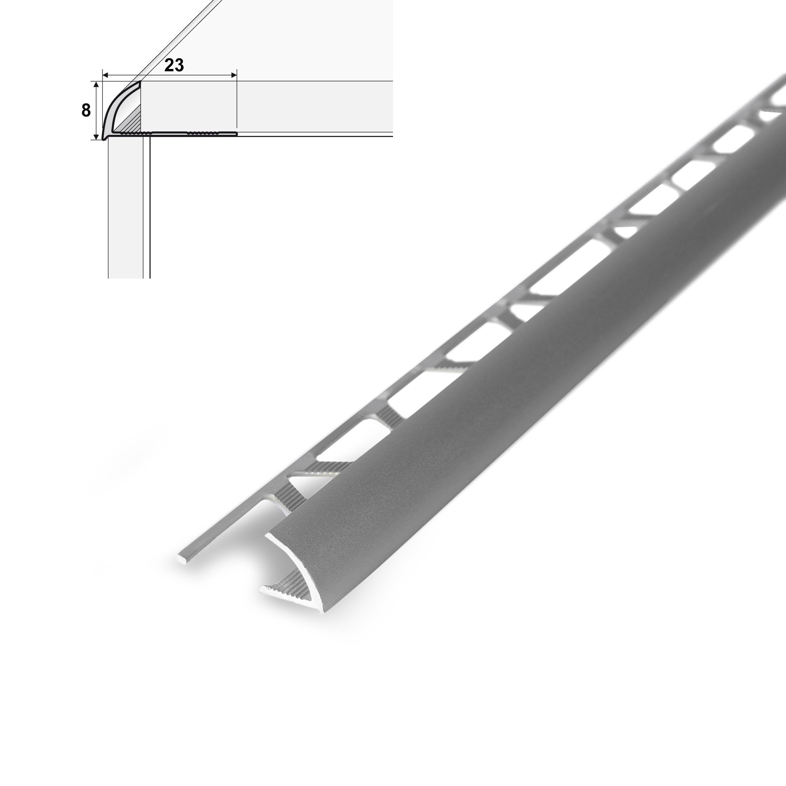 Aliumininė užbaigimo juostelė HESORA H 24 D2, 0.8 x 270 cm, mat. sidabro spalvos, kilmės šalis ES