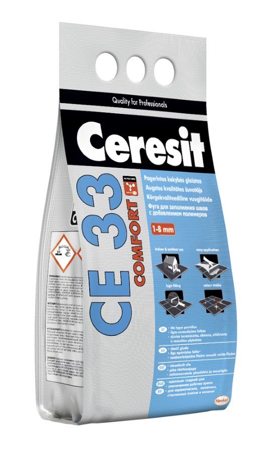 Plytelių tarpų glaistas CERESIT CE33, COMFORT GROUT WHITE, 2kg