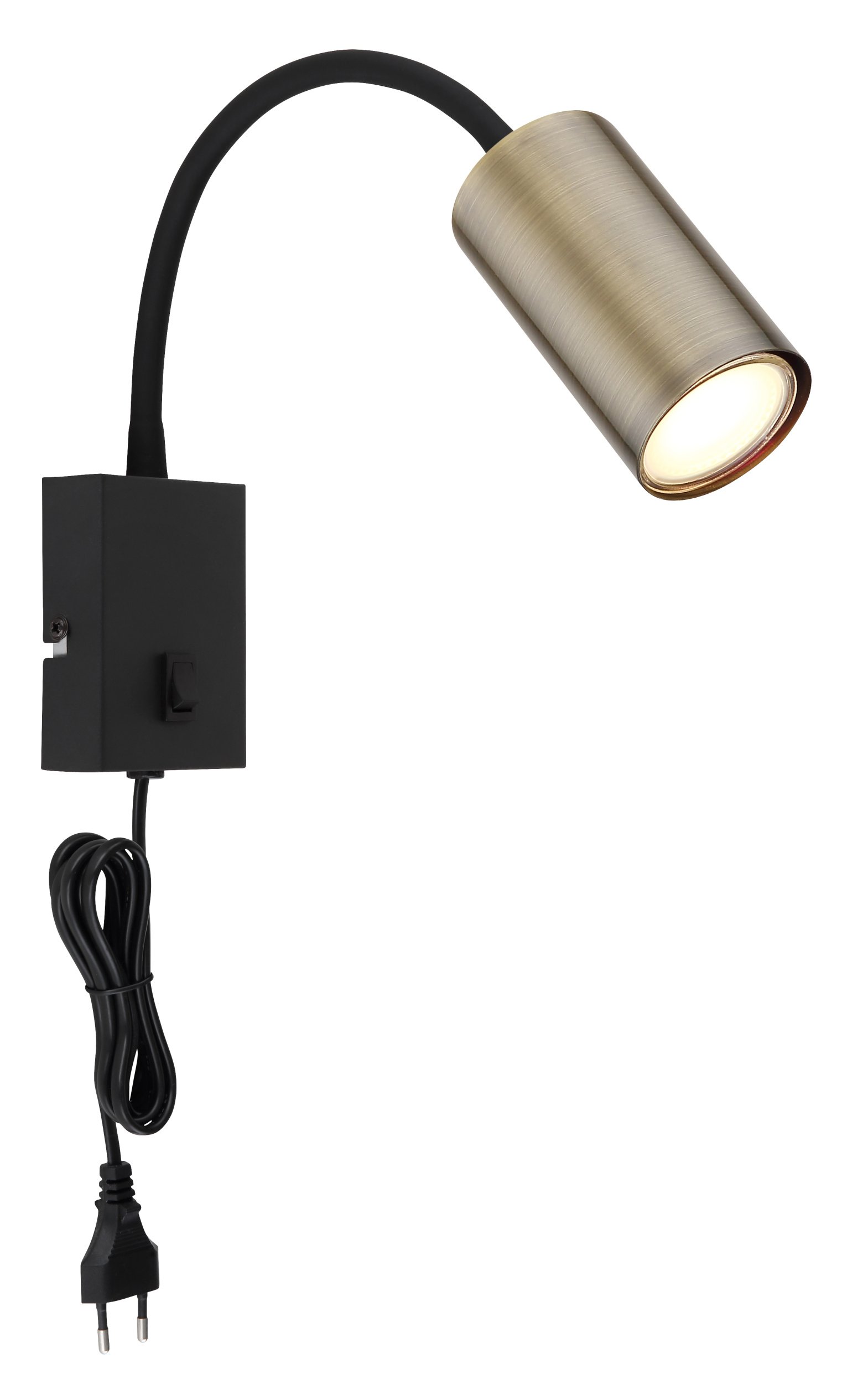 Kryptinis šviestuvas GLOBO Robby, GU10, 1x25W, 230V, su jung., 1,5m laidas, metalinis, matinės juodos, antikvar. žalvario sp., 70x440x320 mm, 57911WM