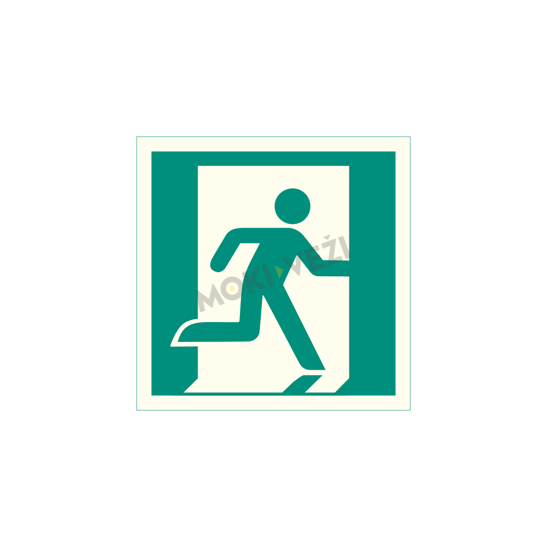Informacinis ženklas, išėjimas į dešinę, 130 x 130 mm, lipdukas, švytintis