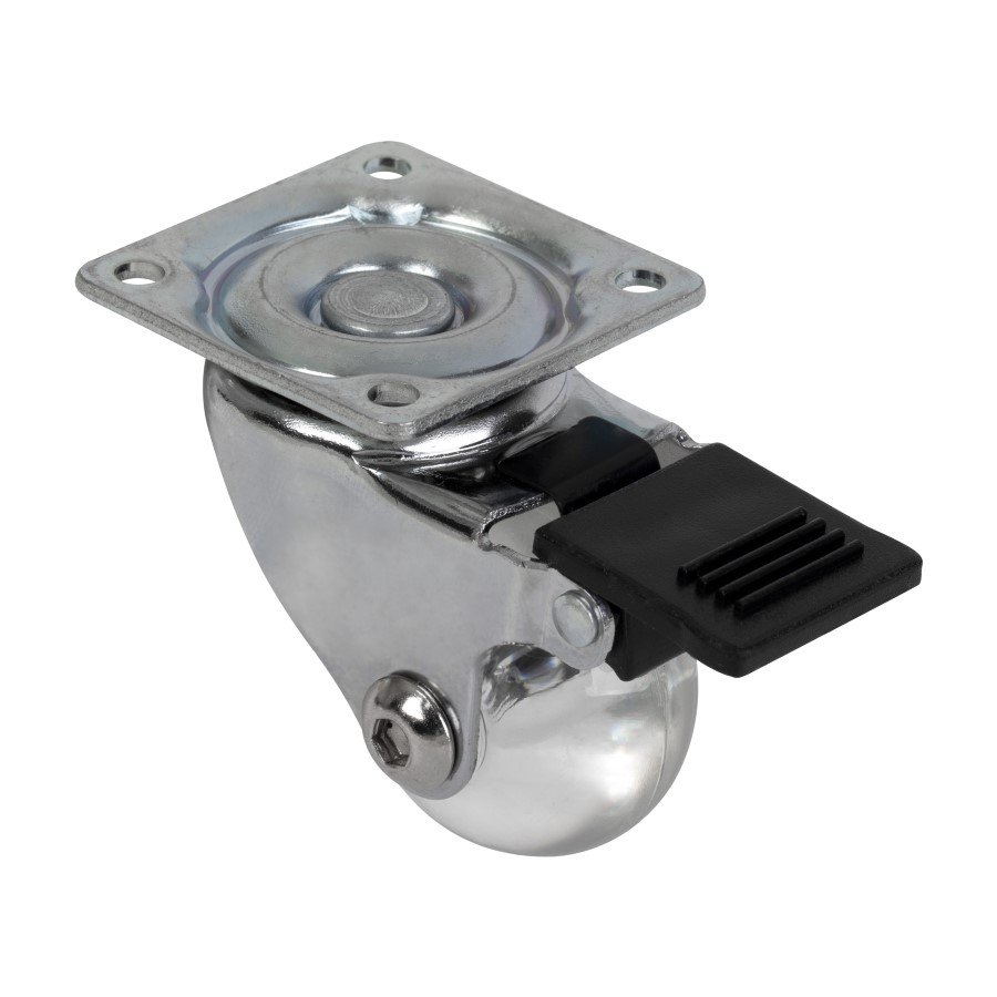 Pasukamas ratukas WALTECO, d-35mm, skaidrus, su plokštele, su stabdžiu, apkrova 30 kg