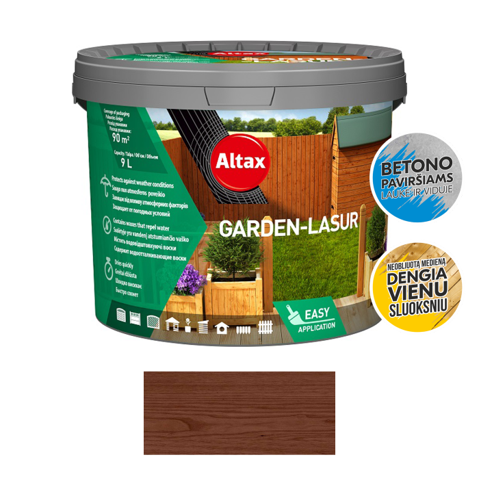 Dekoratyvinis impregnantas medienai ALTAX Garden-Lasur, 9 l, rudas