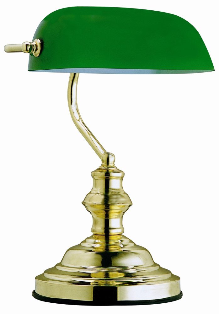 Stalinis šviestuvas GLOBO Antique, E27, 1 x 60W, 230V, su jungikliu, stovas žalvario spalvos, gaubtas žalios spalvos, 250 x 190 x 360 mm, 2491