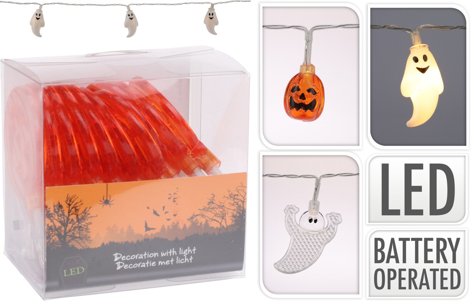 Helovyno LED girlianda, 10 lempučių, 2 skirtingi dizainai