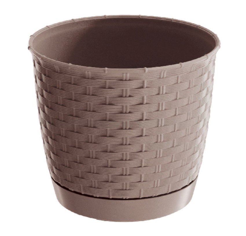 Plastikinis lauko vazonas RATOLLA, su padėklu, kakavinės sp., vazono skersmuo 16,5 cm.
