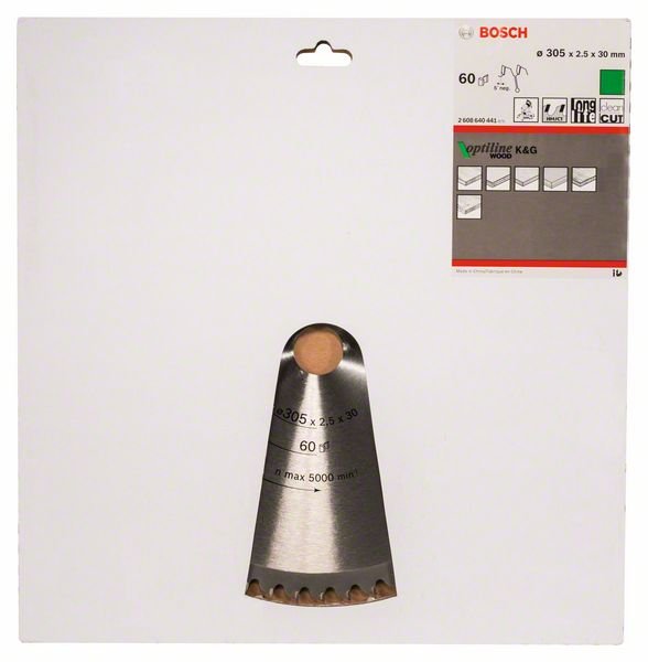 Medienos pjovimo diskas BOSCH Optiline Wood, 305 x 30 x 2,5 mm, 60