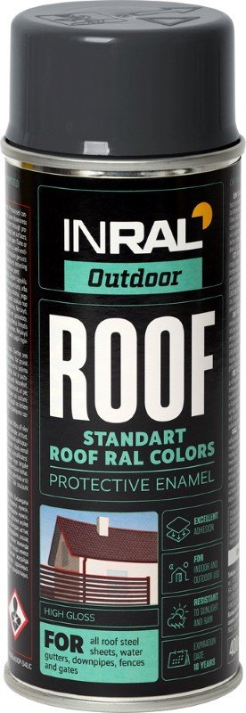 Dažai stogo dangai INRAL Roof Spray, 400 ml, pilki, RAL7016