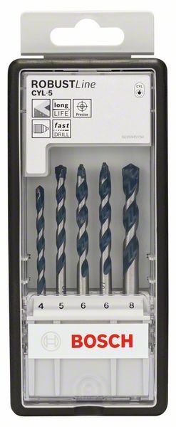 Grąžtas betonui BOSCH CYL-5, komplektas 4, 5, 6, 6, 8 mm