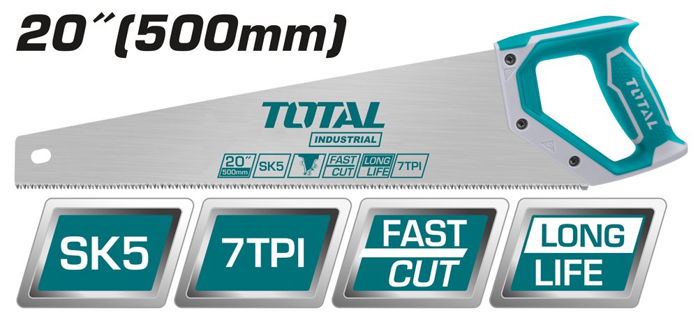 Pjūklas TOTAL, medžiui, trigubo galandinimo, SK5 plienas 7TPI, 500 mm, THT55206D